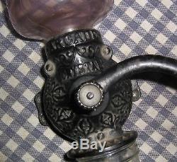 Authentic Antique Arcade Crystal Coffee Grinder, Wall-Mount, Vintage Glass