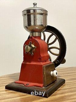 Battlefield Coffee Grinder Antiques Metal Wood Single Wheel Manual Vintage Red