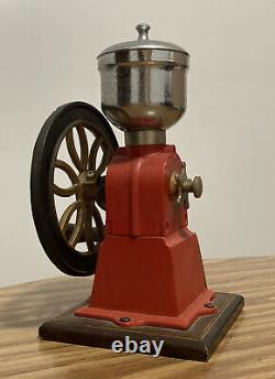 Battlefield Coffee Grinder Antiques Metal Wood Single Wheel Manual Vintage Red