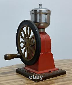 Battlefield Coffee Grinder Antiques Metal Wood Single Wheel Manual Vintage Red