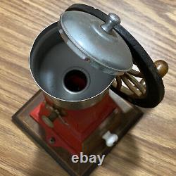 Battlefield Coffee Grinder Antiques Metal Wood Single Wheel Manual Vintage Red