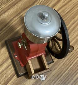 Battlefield Coffee Grinder Antiques Metal Wood Single Wheel Manual Vintage Red