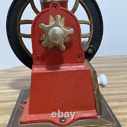 Battlefield Coffee Grinder Antiques Metal Wood Single Wheel Manual Vintage Red