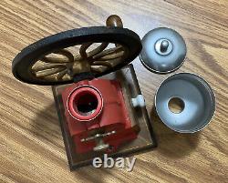 Battlefield Coffee Grinder Antiques Metal Wood Single Wheel Manual Vintage Red