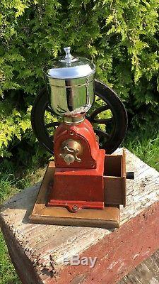 Beautiful Antique Vintage French Iron & Chrome Coffee Grinder