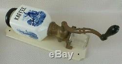 Beautiful Vintage European Delft Porcelain Wall Mount Coffee Mill / Grinder