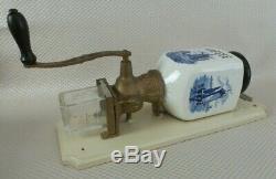 Beautiful Vintage European Delft Porcelain Wall Mount Coffee Mill / Grinder
