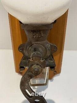 Blue Delft Porcelain Coffee Grinder Wood Metal Glass Wall Mount Floral Works