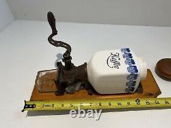 Blue Delft Porcelain Coffee Grinder Wood Metal Glass Wall Mount Floral Works