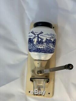 Blue White Delft Ware Pottery wall mounted Coffee Grinder Dutch Vintage Antique