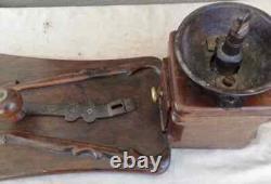 C19th Ottoman Turkish huge wooden coffee grinder metal bowl crank handle decor