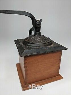 Cast Iron Metal Hand Crank Solid Wood Vintage Coffee Grinder