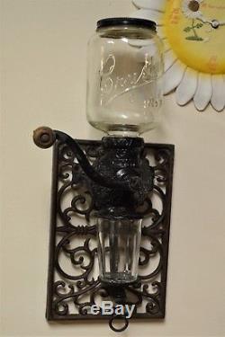 Classic Antique Victorian Era Arcade Crystal #3 Wall Mount Coffee Grinder MILL