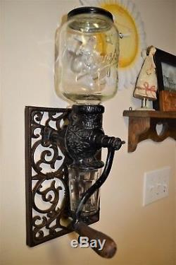 Classic Antique Victorian Era Arcade Crystal #3 Wall Mount Coffee Grinder MILL