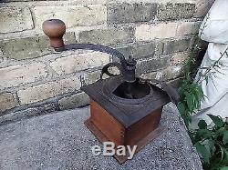 Coffee Grinder Antique Victorian Ornate Cast iron with Handle & wood with Drawer