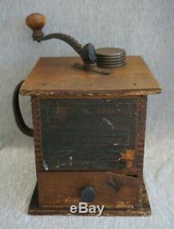 Coffee Grinder CHALLENGE FAST GRINDER No. 1080 Paper Label Antique Wooden