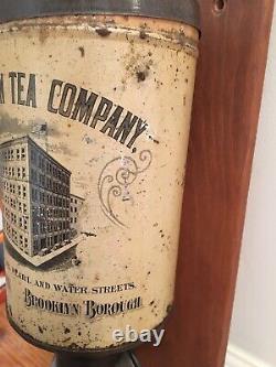 Coffee Grinder Grand Union Tea Antique Vintage Old Tin Litho Brooklyn NY X-RARE