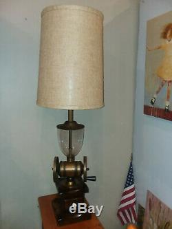 Coffee Grinder Lamp Large Rustic Vintage Americana Antique Brass Pine Glass