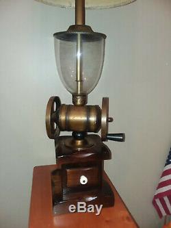 Coffee Grinder Lamp Large Rustic Vintage Americana Antique Brass Pine Glass