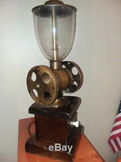 Coffee Grinder Lamp Large Rustic Vintage Americana Antique Brass Pine Glass