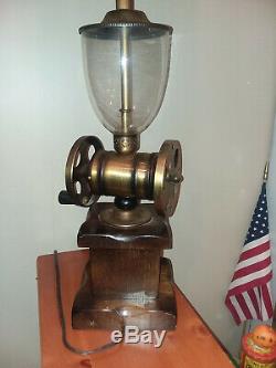 Coffee Grinder Lamp Large Rustic Vintage Americana Antique Brass Pine Glass