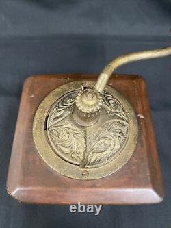 Coffee Grinder Manual Hand Crank Wood & Brass Cast Iron Primitive Antique