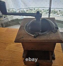 Coffee Grinder. Old Wooden Antique Coffee Grinder. Works