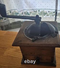 Coffee Grinder. Old Wooden Antique Coffee Grinder. Works