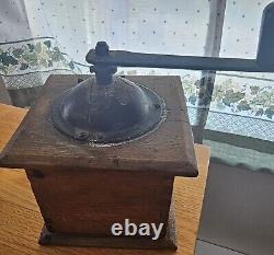 Coffee Grinder. Old Wooden Antique Coffee Grinder. Works
