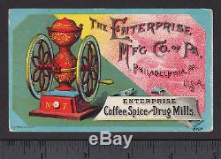 Coffee Mill 1800's Antique Enterprise Drug Spice Grinder Advertising Trade Card