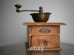 Coffee Mill 19°S Coulaux Molsheim Wood Copper Décor Kitchen Antique