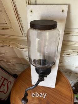 Coffee mill, Parker grinder, extra large glass wall-mounted, rare retro, 1917