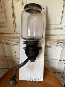Coffee mill, Parker grinder, extra large glass wall-mounted, rare retro, 1917