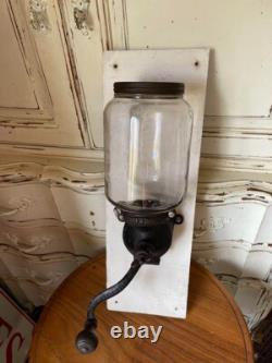 Coffee mill, Parker grinder, extra large glass wall-mounted, rare retro, 1917