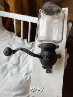 Coffee mill, Parker grinder, extra large glass wall-mounted, rare retro, 1917