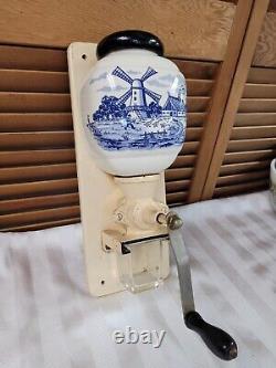 Delft Blue Windmill West Germany Ceramic Coffee Grinder Wall Mount