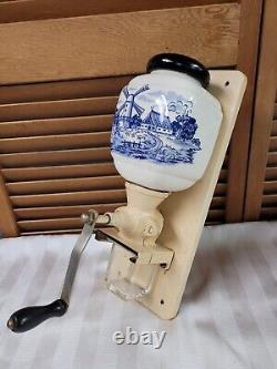 Delft Blue Windmill West Germany Ceramic Coffee Grinder Wall Mount