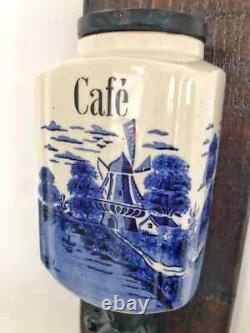 Delft Blue antique coffee grinder with windmill (1920s), from Amsterdam