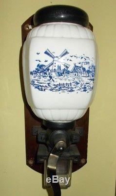 Delft milk glass Windmill vintage coffee grinder wall mount