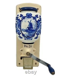 Dutch Delft Wall Coffee Mill PeDe BLUE Grinder Retro Vintage Zassenhaus era RARE