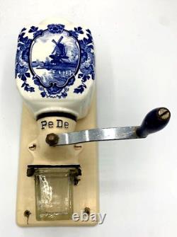 Dutch Delft Wall Coffee Mill PeDe BLUE Grinder Retro Vintage Zassenhaus era RARE