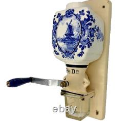 Dutch Delft Wall Coffee Mill PeDe BLUE Grinder Retro Vintage Zassenhaus era RARE