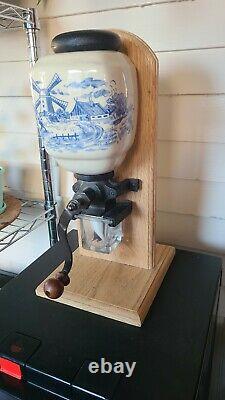 Dutch Holland Delft Blue and White Coffee Grinder Table or Counter Top Vintage