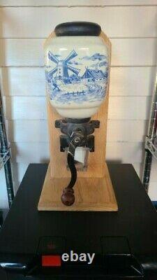 Dutch Holland Delft Blue and White Coffee Grinder Table or Counter Top Vintage