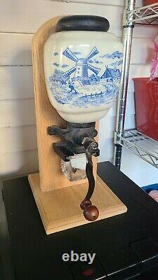 Dutch Holland Delft Blue and White Coffee Grinder Table or Counter Top Vintage