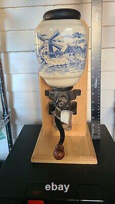 Dutch Holland Delft Blue and White Coffee Grinder Table or Counter Top Vintage