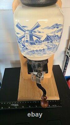 Dutch Holland Delft Blue and White Coffee Grinder Table or Counter Top Vintage