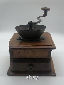 Early Primitive J. Fisher Warr Hand-crank Coffee MILL Grinder Hand Hammered