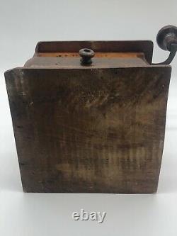 Early Primitive J. Fisher Warr Hand-crank Coffee MILL Grinder Hand Hammered