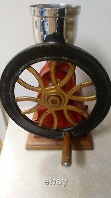 Elma Antique cast iron Single Wheel MANUAL coffee grinder vintage Red/Black